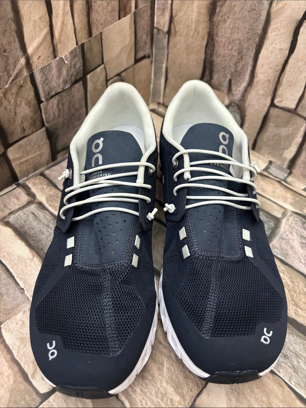 On Running Navy and White Men’s Athletic Running Shoes